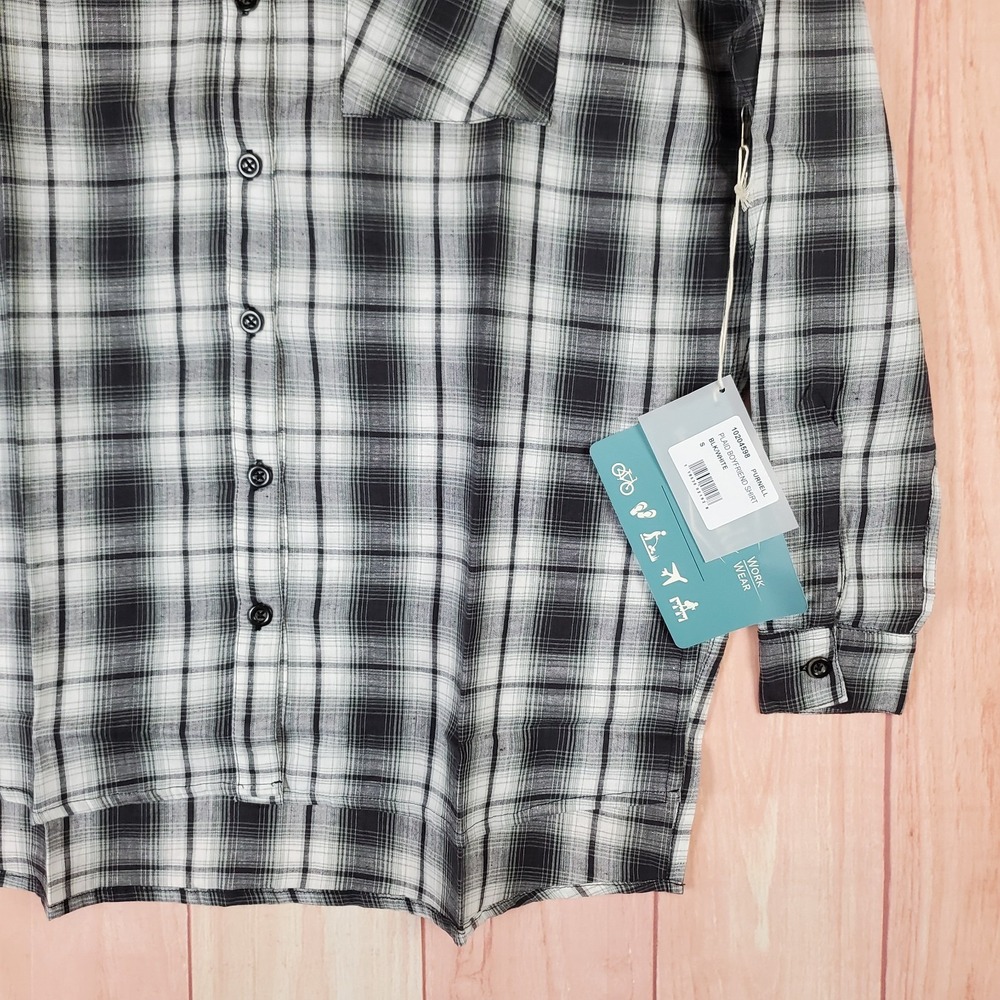 Purnell Santa Barbara Boyfriend Shirt Womens Small Black White Plaid Button Up - Picture 5 of 10